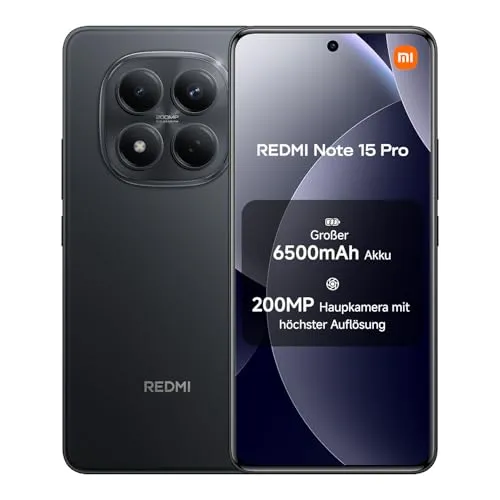 XIAOMI Redmi Note 15 Pro Smartphone (12+512 GB) – Leistungsstarkes Handy mit 200-MP-Kamera - Erleben Sie das XIAOMI Redmi Note 15 Pro mit einem beeindruckenden 6500 mAh Akku für lange Nutzung. Das IP65-zertifizierte Smartphone bietet zuverlässigen Schutz und ein atemberaubendes 6,77" FHD+ AMOLED-Display für brillante Farben.