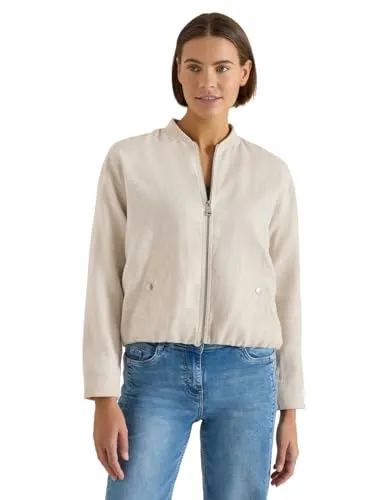 Cecil Damen Blouson aus Leinen mit Zipper - Stylischer Leinenblouson mit Rundhalsausschnitt und durchgehendem Reißverschluss. Praktische seitliche Taschen und ein lässiger Blouson-Kragen machen ihn zum idealen Begleiter für jeden Tag.