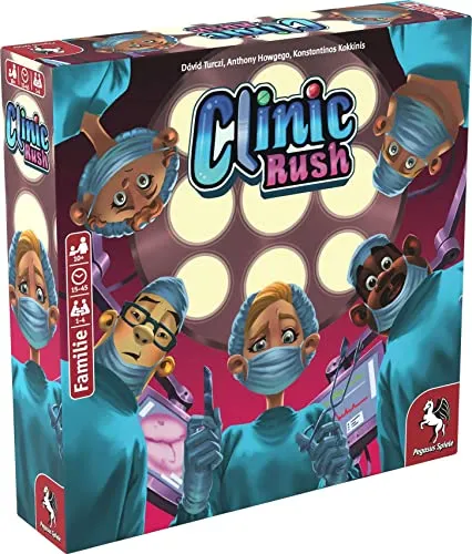 Pegasus Spiele 51231G Clinic Rush, M - Gesellschaftsspiele; Spannendes Familienspiel, in dem du als Arzt deine Klinik managen musst – ideal für spannende Spielabende!