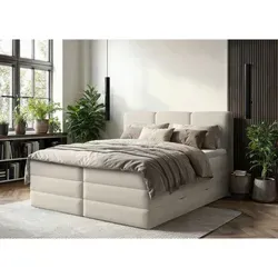 Mid.you Boxspringbett 180x200 cm, Creme - Hochwertiges Boxspringbett mit Bettkasten und gepolstertem Kopfteil, inklusive Wendematratze mit H2 + H3 Härtegraden für individuellen Schlafkomfort, ideal für Schlafzimmer.