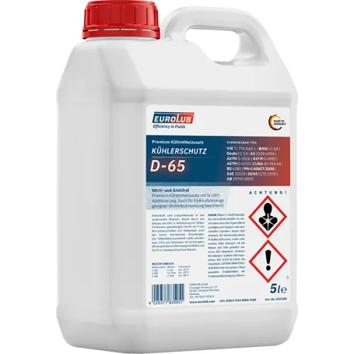 EUROLUB Kühlerfrostschutz D-65 5l Kanister - Frostschutzmittel, silikathaltig und pink, schützt zuverlässig vor Frostschäden und sorgt für optimale Kühlleistung.