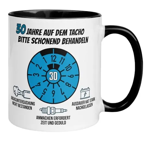 Geburtstag Männer Geschenk Tasse | 30 Jahre auf dem Tacho – Bitte schonend behandeln | Lustige Geschenk Geburtstagstasse mit Spruch 30. Geburtstag | 30ter Geburtstag - Geburtstagsgeschenk Mann 30