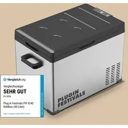 PLUG IN FESTIVALS - elektrische Kühlbox, Kompressor Gefrierbox bis -20 Grad, ideal für Camping und Festivals mit hervorragender Kühlleistung
