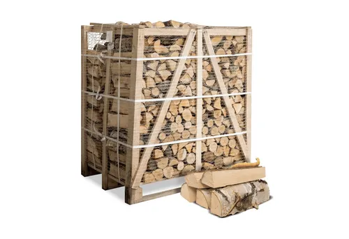 HEIZFUXX Kaminholz Birke 1 RM, 500 kg auf Palette - Hochwertiges Birkenholz für effiziente Wärme, ideal für gemütliche Abende. Lieferung auf Einwegpalette für einfache Handhabung.