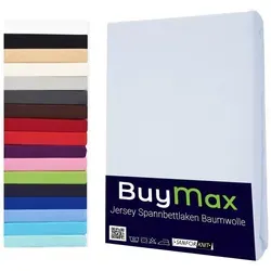 Buymax Spannbettlaken Buymax Jersey aus 100% Baumwolle, Jersey, Gummizug: Rundumgummi, (1 Stück), Pflegeleicht und Atmungsaktiv in Verschiedenen Farben und Größen weiß 120 cm x 200 cm