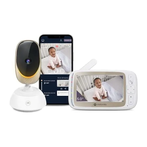 Motorola Nursery VM85 Connect Babyphone mit Kamera - Babyphone mit 5 Zoll Farbdisplay, HD-Streaming und Temperaturüberwachung. Ideal für Eltern, die ihr Baby auch aus der Ferne beruhigen möchten.
