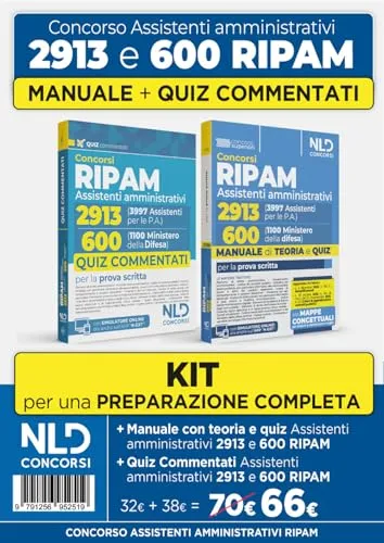Kit concorso Ripam 3997 posti, profilo 2913 assistenti amministrativi e concorso 1100 posti Ministero della Difesa, profilo per 600 assistenti amministrativi manuale di teoria + quiz commentati