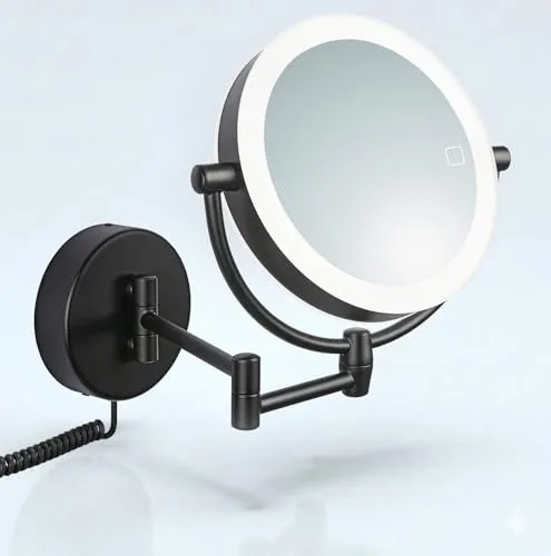 Libaro Kosmetikspiegel MODENA schwarz mit LED-Beleuchtung - Schminkspiegel mit 5-fach und 10-fach Vergrößerung, klappbar und ideal für präzises Make-up. Hochwertige Verarbeitung und modernes Design für Ihr Badezimmer.