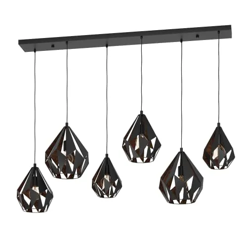 Eglo Hängeleuchte Carlton - Elegante Hängelampe in Schwarz und Kupfer, ovales Design aus Metall, ideal für stilvolle Innenbeleuchtung über dem Esstisch.