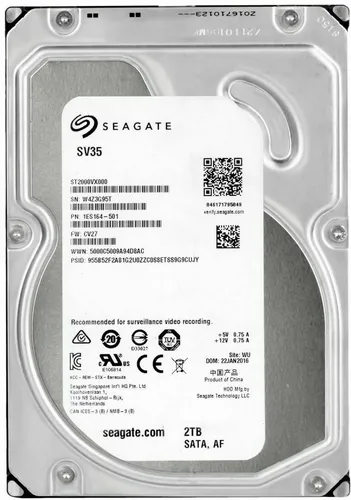 Seagate SV35 2TB Festplatte - Internes 3,5 Zoll HDD mit 7200 U/min und 64 MB Cache, ideal für Desktop-PCs und hohe Leistung bei Datenzugriff.
