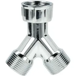 tecuro 2-Wege Y-Verteiler Gabelstück - Messing glanzverchromt - Bewässerung - Ideal zum Verteilen von Wasser im Garten oder für Geräteventile, max. Betriebsdruck 10 bar und temperaturbeständig von -5°C bis +90°C.