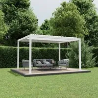 Ximax Pergola Shade Aluminium 300 cm x 400 cm Weiß mit Beleuchtung - Die witterungsbeständige Ximax Pergola Shade aus pulverbeschichtetem Aluminium bietet ein verstellbares Lamellendach und ein innovatives Entwässerungssystem. Ideal für individuelle Anpassungen im Freien.