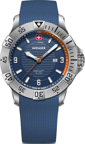 WENGER Herren Armbanduhr Seaforce - Swiss Made - Armbanduhren für Herren, wasserdicht bis 200 m und mit robustem Silikon-Armband, ideal für Abenteuer und den Alltag.