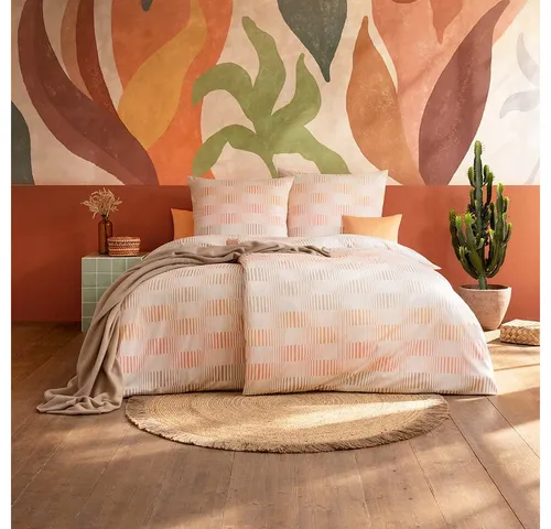 Bettwäsche ESTELLA "Damian", 450, apricot, 2tlg. Set - Kuschelige Bettwäsche aus hochwertigem Mako-Interlock-Jersey, 100% Baumwolle, mit Reißverschluss. Das grafische Design in apricot sorgt für eine stilvolle Atmosphäre in Ihrem Schlafzimmer.