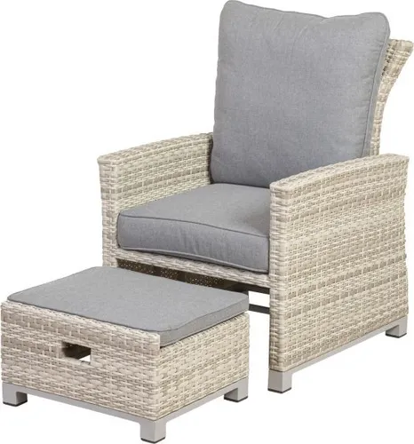 Primaster Dining Lounge Sessel Tulum - Witterungsbeständiger Gartensessel aus Aluminium mit Fußhocker, ideal für entspannte Stunden im Freien. Perfekt für stilvolle Loungemöbel im Garten.