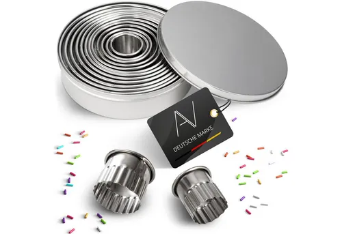 AVANA Ausstechform gewellt Ausstecher Ringe Keksformen Cookie Cutter Set Rund Plätzchen, Edelstahl, (12 Stück), Ausstechformen mit Aufbewahrungsbox