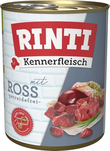 RINTI Kennerfleisch Ross 12 x 800 g - 70% Fleisch und Innereien, getreidefrei für gesunde Verdauung und starkes Immunsystem