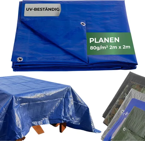 Plane Tarpaulin Standard 2x2, Abdeck-, 80 g/m2, blau, mit Ösen