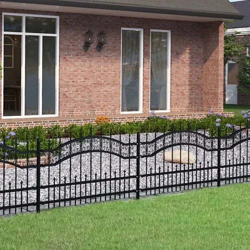 vidaXL Gartenzaun mit Speerspitzen Schwarz 115 cm - Gartenzäune, robuster und dekorativer Zaun aus pulverbeschichtetem Stahl für hohe Sicherheit und Langlebigkeit – ideal für deine Grundstücksgrenze.