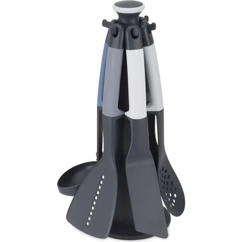 Joseph Joseph Elevate Küchenhelfer-Set, 6-teilig - Praktisches Küchenutensilienset mit ergonomischen Silikongriffen und hitzebeständigen Köpfen, ideal für alle Kochgeschirre. Inklusive drehbarem Ständer für einfache Handhabung.