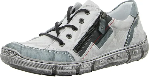 KRISBUT Sneaker für Herren - Stylischer grauer Schnürschuh aus Narbenleder im Washed Out Look mit dekorativen Reißverschlüssen, ideal für dynamische Herren, die Wert auf Komfort und modisches Design legen.