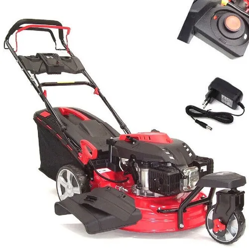 Benzin Rasenmäher 53cm Trike E-Start mit Rad-Antrieb - Benzinrasenmäher 4-in-1 mit 5PS und Elektrostart. Ideal für müheloses Mähen, Fangen und Mulchen - komfortabler Hinterradantrieb für optimale Wendigkeit!