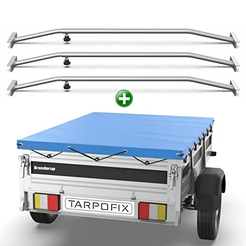 Tarpofix® Anhänger Plane 264 x 135 cm + 3X Planenbügel | Anhängerplane Flachplane aus PVC PLANENMATERIAL | Anhänger Plane für PKW Hänger | Anhänger Zubehör Abdeckplane + Flachplanenbügel | Blau