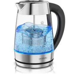 Arendo 2in1 Wasserkocher & Teekocher aus Glas & Edelstahl - Kraftvoller 2in1 Wasser- und Teekocher mit 2200 W, 1,7 L und 5 Temperaturstufen (40-100°C). Elegantes Design mit LED-Anzeige und Warmhaltefunktion für 2 Stunden. Ideal für Teeliebhaber!