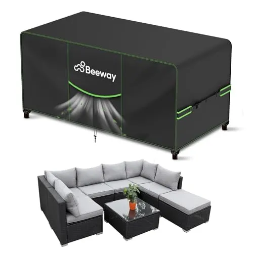 BEEWAY Gartenmöbel Abdeckung Wasserdicht V2.0 300x250x102cm, Schutzhülle Abdeckplane für Gartentische Terrassenmöbel Möbelsets - 420D Oxford Gewebe, Anti-UV, Winterfest