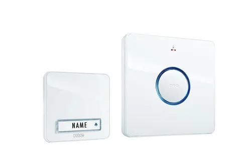 M-e modern-electronics 41095 Funkklingel Komplett-Set - Funkklingel-System mit optischer Anzeige in 3 Farben, erweiterbar auf bis zu 3 Sender und mehrere Empfänger, ideal für Nachtruhe mit abschaltbarem Klingelton.