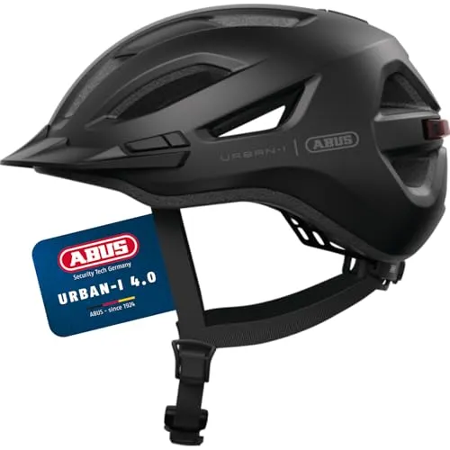 ABUS Urban-I 4.0 Stadthelm mit Rücklicht - Fahrradhelm mit integriertem Rücklicht für erhöhte Sichtbarkeit im Verkehr. Angenehme Passform dank Zoom Spin Verstellsystem und Platz für Zopf. Ideal für Pendler und Freizeitradfahrer.