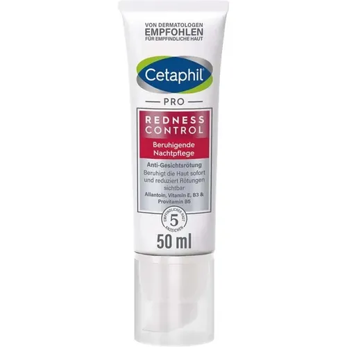 Cetaphil Rednesscontrol Beruhigende Nachtpflege - Nachtpflege für empfindliche Rosazea-Haut, reduziert sichtbar Rötungen und spendet intensive Feuchtigkeit mit Hyaluronsäure und Provitamin B5.