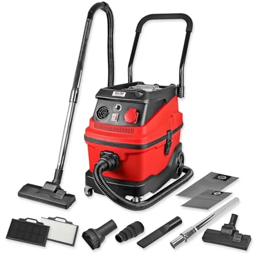 WALTER Industriestaubsauger 3-in-1 mit Wasserfilter, 1600 W - Vielseitiger 3-in-1 Industriestaubsauger für Nass- und Trockensaugen. Starke Saugleistung bis 18 KPa, ideal für Werkstatt und Haushalt. Mit umfangreichem Zubehör und integrierter Steckdose für gleichzeitigen Betrieb von Werkzeugen.