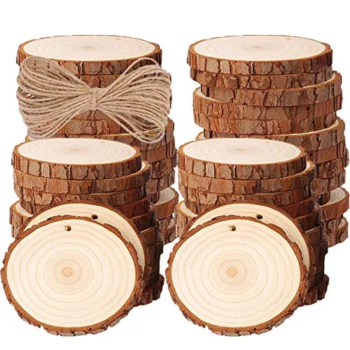 Stück Holzscheiben, BetterJonny Rund 4-5cm Holz Log Scheiben Kit mit Loch Unvollendete Holzkreise für DIY, Basteln, Hochzeit, Weihnachten Dekoration 50