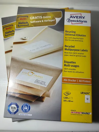 Zweckform LR3424 Etiketten 105 x 48mm Recycling, 1200 Stück - Universal-Aufkleber aus 100% Altpapier, selbstklebend und bedruckbar. Ideal für Kopierer und Drucker, nachhaltig und umweltfreundlich mit dem Blauen Engel.