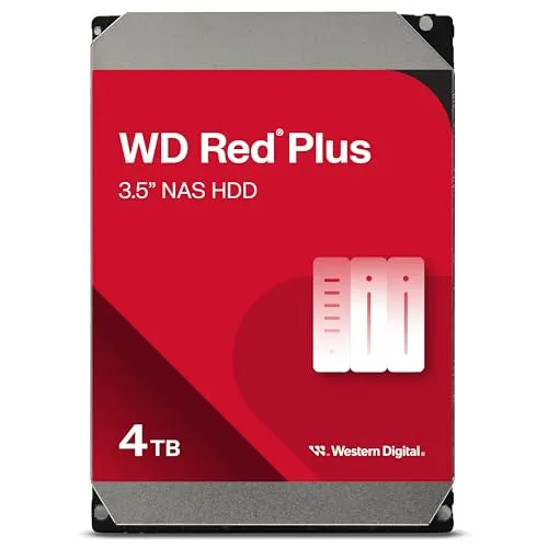 WD Red Plus interne Festplatte NAS 4 TB - 3,5 Zoll, hohe Zuverlässigkeit und optimale Leistung für NAS-Systeme mit bis zu 8 Bays