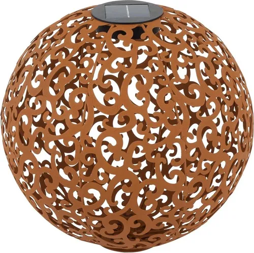 Dehner Solarkugel Lagos - Edelstahl-Rostoptik, Ø 40 cm - Wetterfeste Solarleuchte in edelrostfarben für beeindruckende Licht- und Schattenspiele im Garten. Ideal platzierbar und bei Bedarf komplett ausschaltbar.
