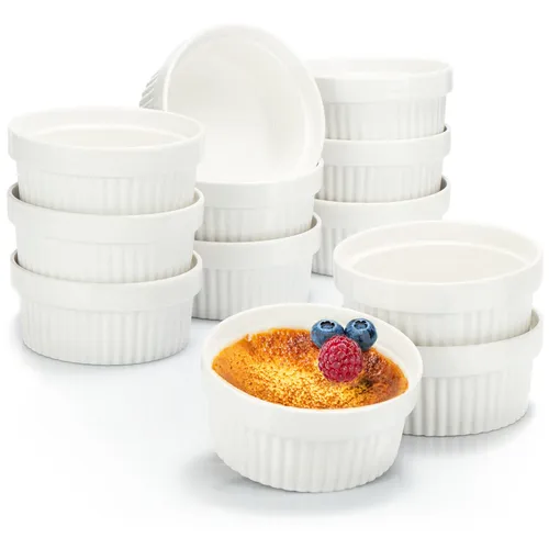 12er Set Soufflé Förmchen Ø 11 cm - Keramik Creme Brulee Schalen - Perfekte Förmchen für Desserts und Aufläufe. Spülmaschinenfest und aus hochwertiger Keramik. Ideale Größe für individuelle Leckereien.