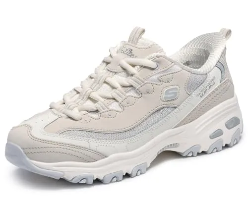 Skechers Damen Slip-Ins Dlites Smooth Natural Grau - 39 EU - Sneaker für Damen, bequem und stylisch mit 4,4 cm Absatzhöhe, ideal für den Alltag oder Berufskleidung.