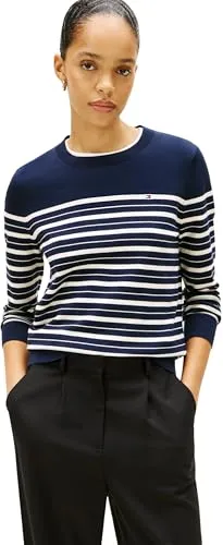 Tommy Hilfiger Rundhalspullover CO JERSEY STITCH LS C-NK SWT blau XL (42) - Stylischer Rundhalspullover aus pflegeleichtem Material mit Logostickerei. Ideal für den Casual-Look, bietet Komfort und eine moderne Passform in Größe XL (42).