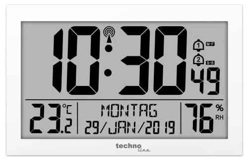 Technoline WS 8016 Funk-Wand-Uhr - Moderne Wanduhren mit Temperaturanzeige, großes LCD für optimale Ablesbarkeit, ideal für Foyers, Praxen und Hotels.