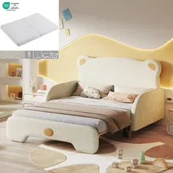 Sweiko Doppelbett in Bärenform mit Matratze – Polsterbett für Kinder, Ausziehbett, Tagesbett – Weiß - Süßes Sweiko Doppelbett in Bärenform mit Matratze, ideal für Kinderzimmer. Ausziehbar und mit weichen Schutzkanten für mehr Sicherheit. Perfekt für Spiel und Schlaf.