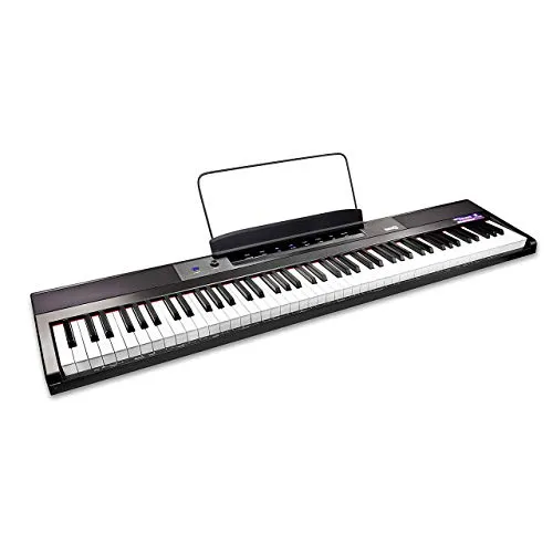 RockJam 88 Key Digital Piano Keyboard - Aufrechtes Klavier mit 88 halbgewichteten Tasten, kraftvollen Stereo-Lautsprechern und inklusive Simply Piano Lessons für einfaches Lernen Ihrer Lieblingslieder.