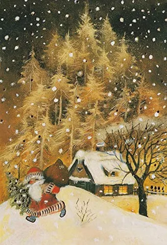 Weihnachtskarten Set 5 Stück Nostalgie Retro Weihnachten Grußkarten Goldprägung Kunstkarte Doppelkarte