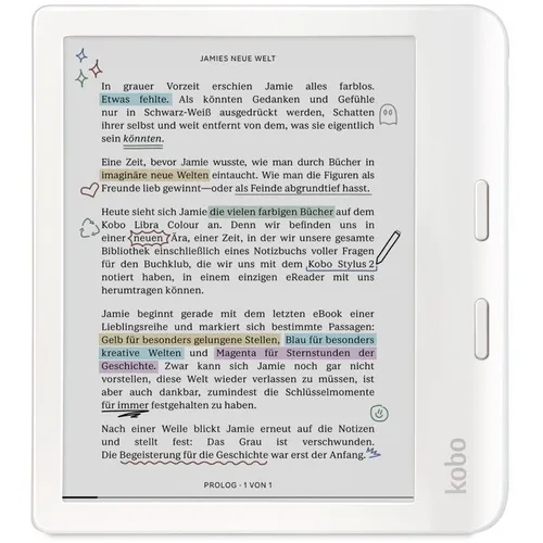 Kobo Libra Colour Weiß - Farbdisplay für lebendige Buchumschläge, wasserbeständig und mit anpassbarem ComfortLight Pro für angenehmes Lesen