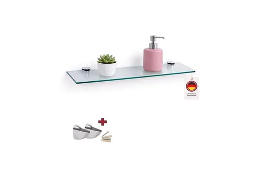 HOOZ Wandregal Glasregal, Wandablage ESG, rechteckig, mit Halterung Klar 30-100 cm, Platzsparende Wandboard für Dusche, Bad, Küche oder Wohnraum