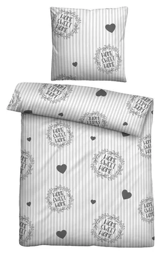 Biberna Microfaser-Bettwäsche SWEET HOME, Grau - Bettwäsche-Set aus Mikrofaser in Grau, inklusive Deckenbezug 135 x 200 cm und Kissenbezug 80 x 80 cm für höchsten Schlafkomfort.