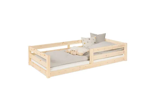 Ehrenkind Kinderbett Bodenbett Sona aus massivem Kieferholz und Rausfallschutz, Montessori Kinderbett 90x200 cm