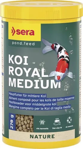 sera 07115 Koi Royal Nature Medium (4 mm) 1000 ml - Hauptfutter für Koi von 12-25 cm, mit präbiotischen Mannan-Oligosacchariden für besseres Wachstum und gesundere Fische