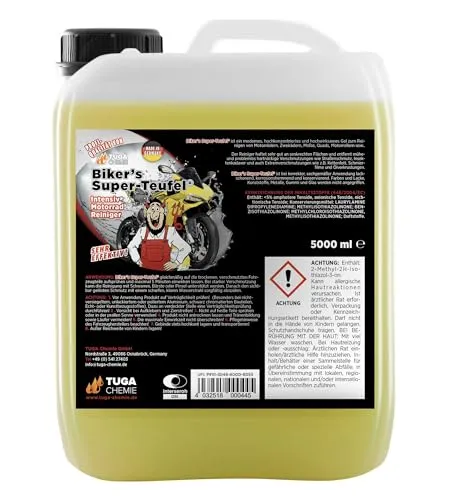 Tuga-Chemie Motorradreiniger Bikers Super-Teufel 5L - Autopflege & Motorradpflege, biologisch abbaubarer Gelreiniger mit optimaler Haftung, der selbst hartnäckige Verschmutzungen entfernt und für glänzende Oberflächen sorgt.